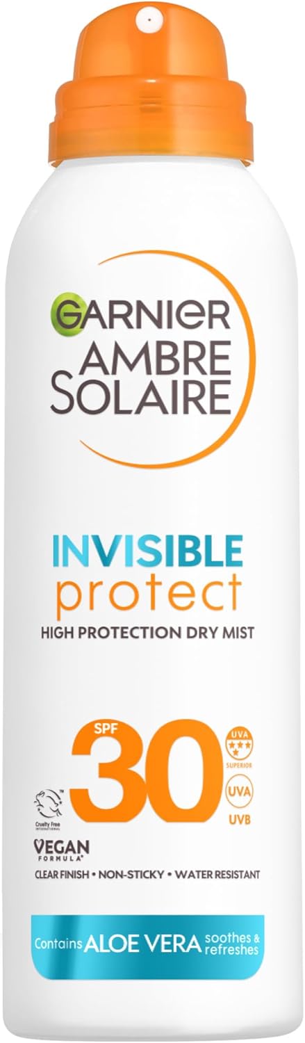 Garnier Ambre Solaire Face SPF Invisible Protect Dry Mist SPF 30, Fast Absorbing, High UVA & UVB Protection, Water Resistant, Invisible Finish, Non-Sticky