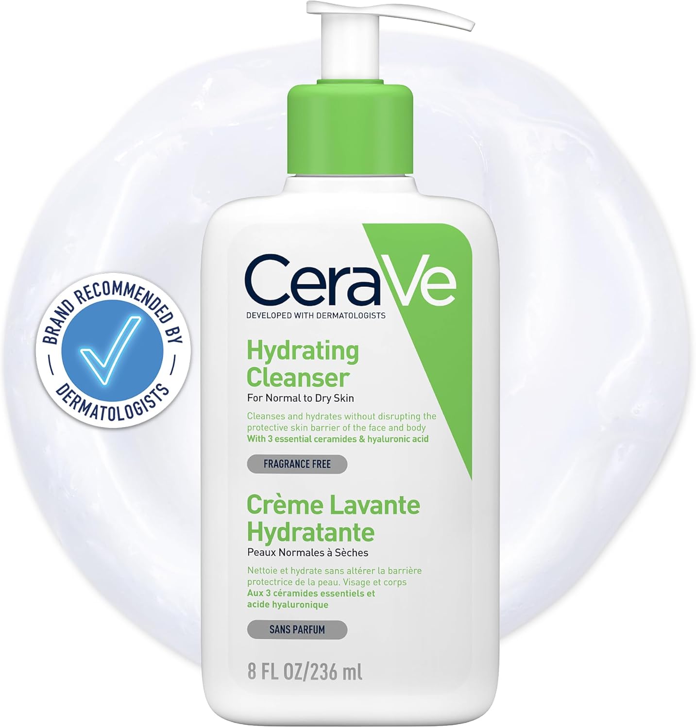 CeraVe Hydrating Cleanser, for normal to dry skin, contains Hyaluronic Acid and 3 essential ceramides, facial cleanser for sensitive skin