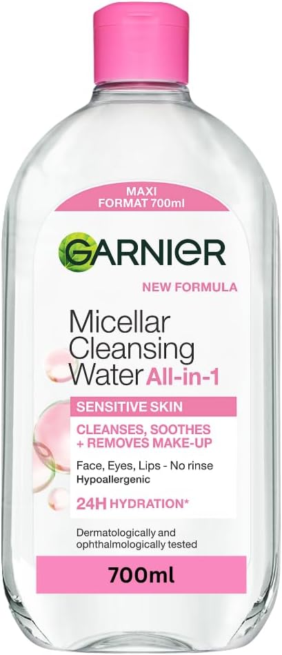 Garnier Micellar Cleansing Water 700ml, Gentle face cleanser & Make up Remover, Suitable For All Skin Types Including Sensitive Skin, Soothing Formula, Dermatologically Tested