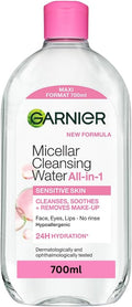 Garnier Micellar Cleansing Water 700ml, Gentle face cleanser & Make up Remover, Suitable For All Skin Types Including Sensitive Skin, Soothing Formula, Dermatologically Tested