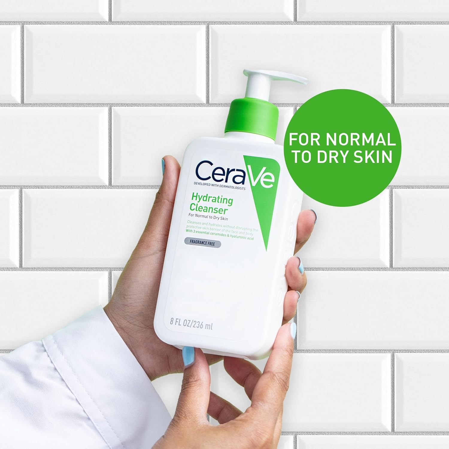 CeraVe Hydrating Cleanser, for normal to dry skin, contains Hyaluronic Acid and 3 essential ceramides, facial cleanser for sensitive skin