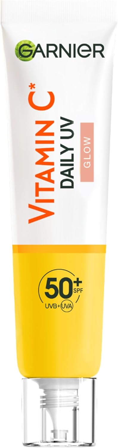 Garnier Vitamin C Tinted Suncreen for Face, SPF50+ Daily UV Brightening Fluid Sheer Glow, Prevents, Corrects Sun Damages, Evens Skin tone, Face & Neck, For All Skin Types, Cruelty-Free, Vegan