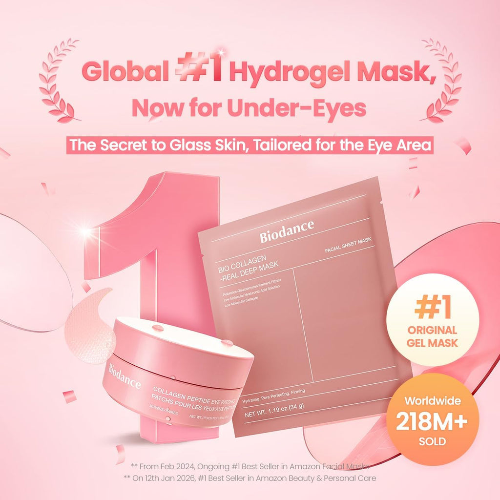 BIODANCE Collagen Peptide Under Eye Patches 60 Counts. Advanced Hydrogel Eye Patches for Dark Circles & Puffy Eyes. Under Eye Mask for Fine Lines. Eye Bags & Wrinkles. Korean Skincare