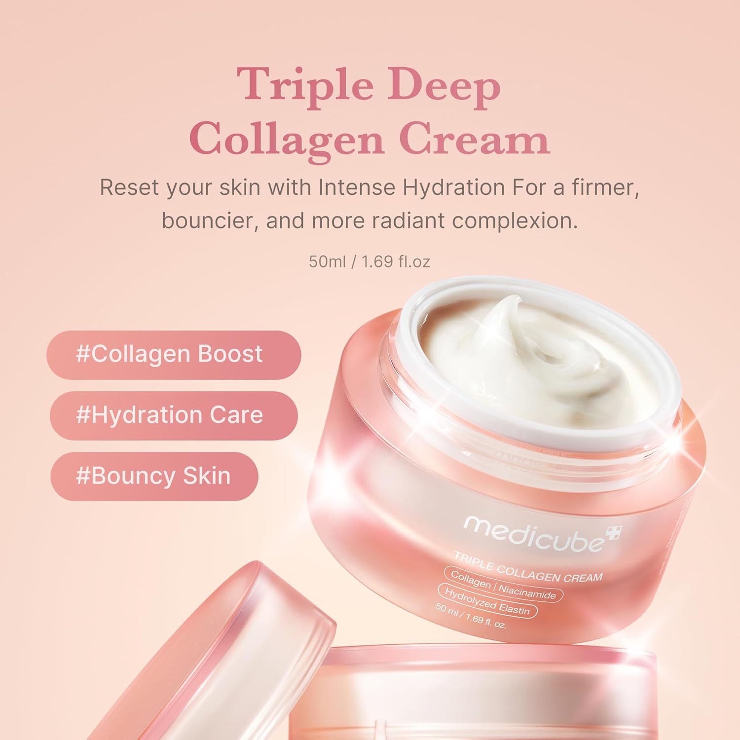 medicube Triple Collagen Cream Hydrating & Firming Moisturiser With Hyaluronic Acid, Premium Elastin, Shea Butter Wrinkle Care
