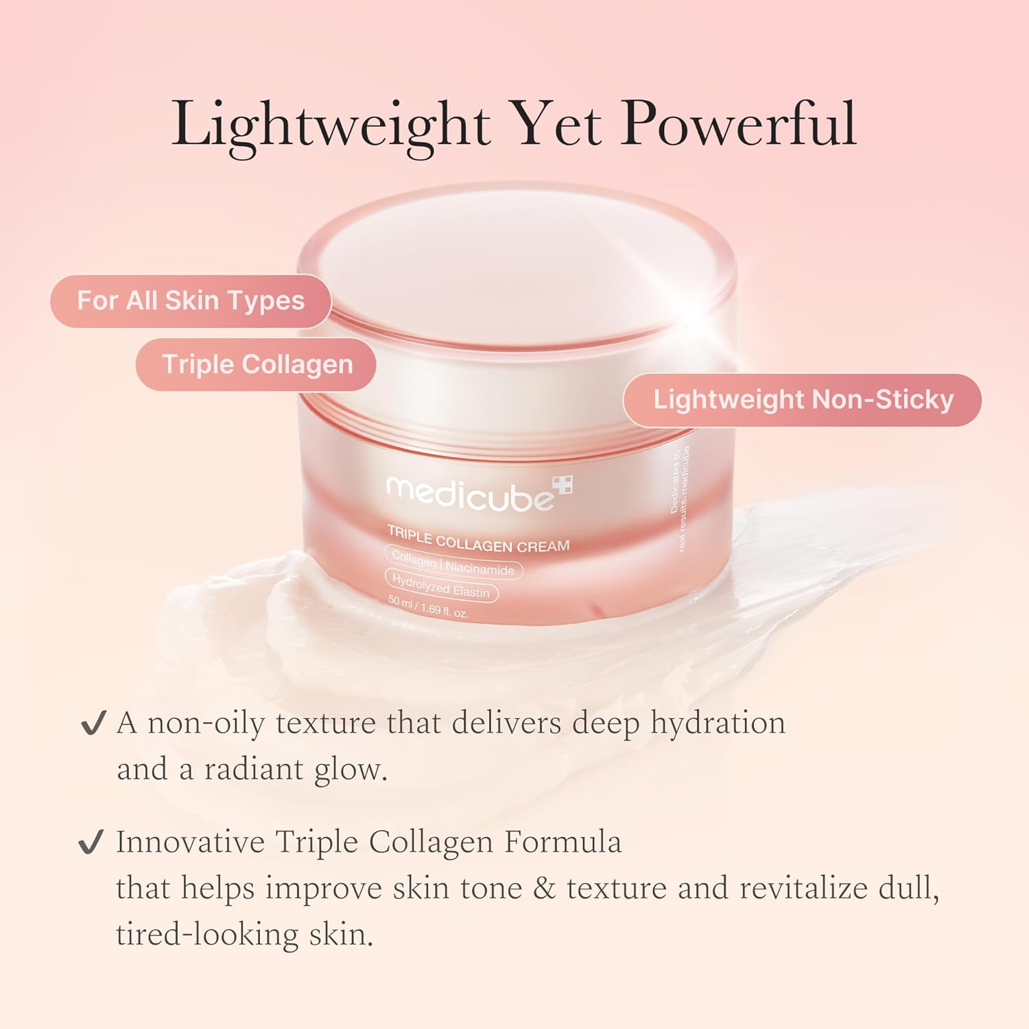 medicube Triple Collagen Cream Hydrating & Firming Moisturiser With Hyaluronic Acid, Premium Elastin, Shea Butter Wrinkle Care