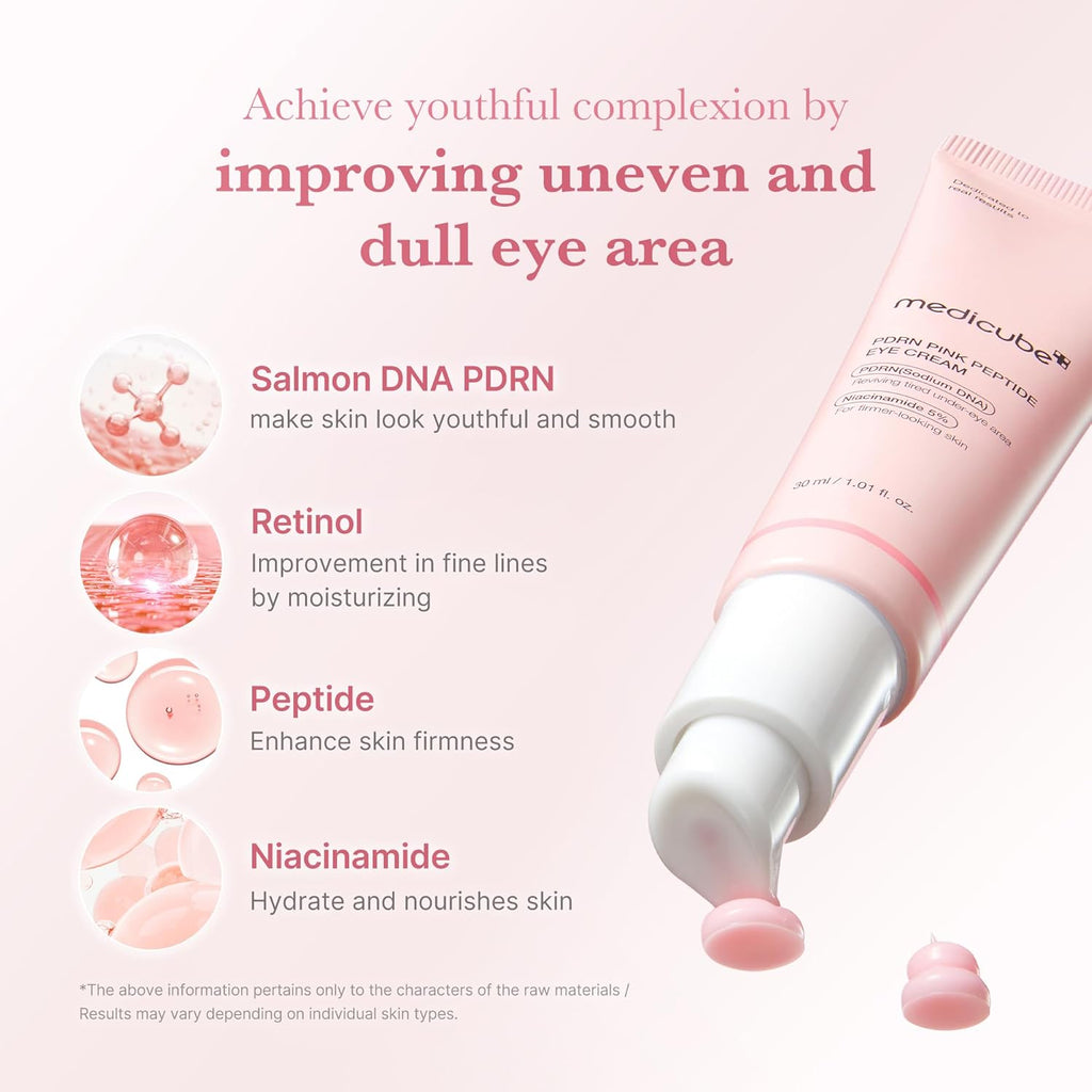 medicube Eye Cream with Salmon DNA PDRN & Pink Peptides | 99% Purity Retinol for Fine Lines | PDRN & Niacinamide Eye Serum for Uneven Skin Tone
