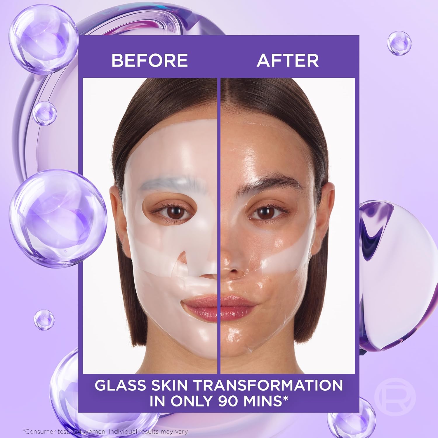 L'Oreal Paris Glass Skin Korean Face Mask 4 Pcs, Revitalift Filler Hydrogel Glow Mask, Korean Inspired Skincare, Visibly Transform Skin, Dewy