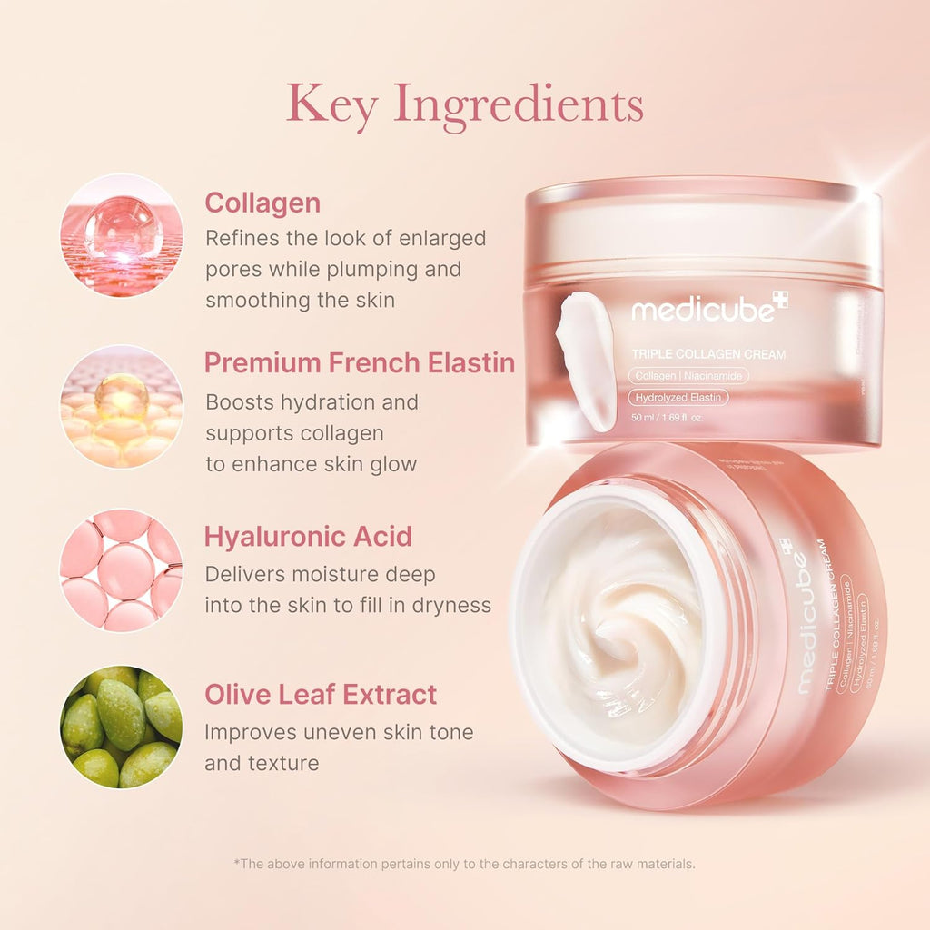 medicube Triple Collagen Cream Hydrating & Firming Moisturiser With Hyaluronic Acid, Premium Elastin, Shea Butter Wrinkle Care