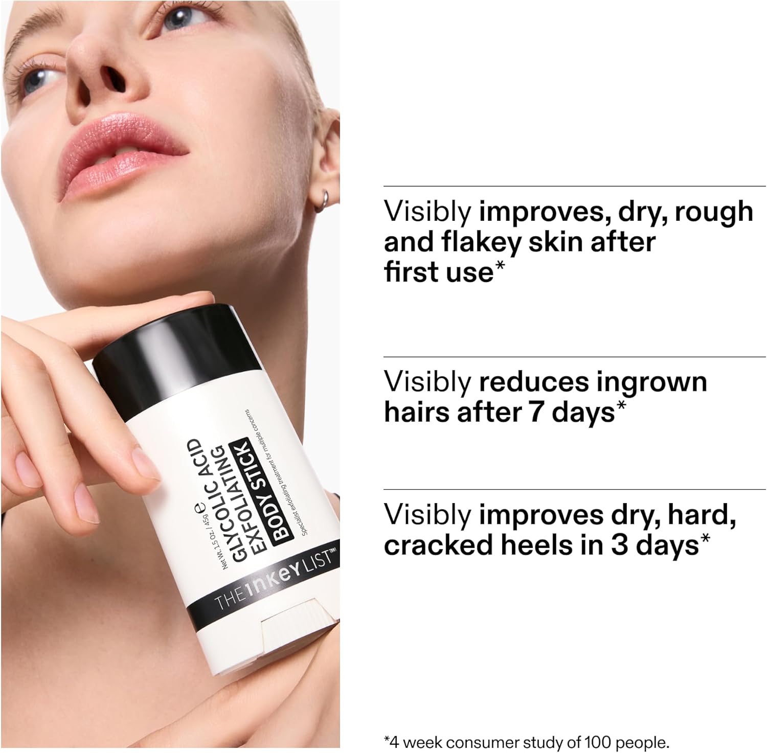The INKEY List Glycolic Acid Exfoliating Body Stick 45g, Multiple Concerns, One Targeted Solution, Delivers Deep, Effective Exfoliation, Fragrance Free, Suitable For All Skin Types