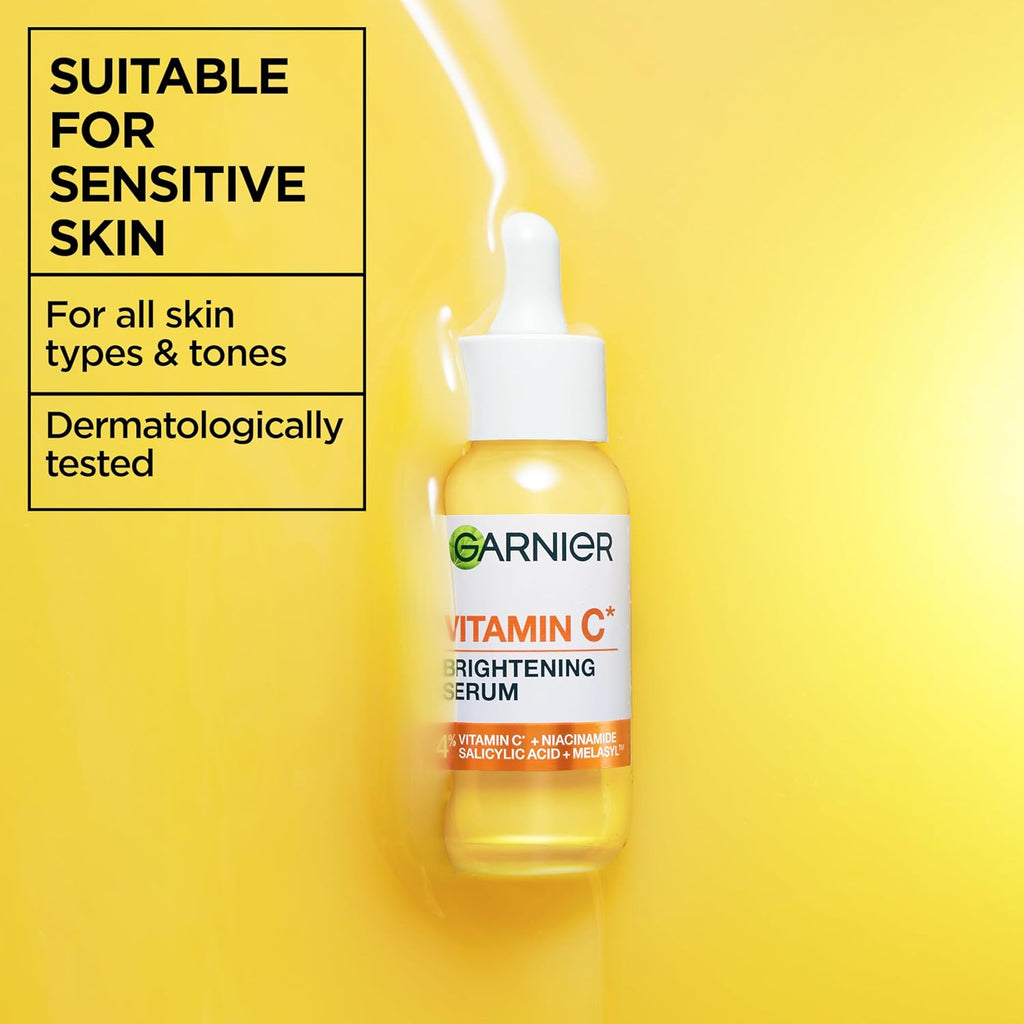 Garnier Vitamin C Brightening Serum for Face, with 4% Vitamin C, Niacinamide & Salicylic Acid, Brightens Skin, Reduces Dark Spots & Evens Skin Tone