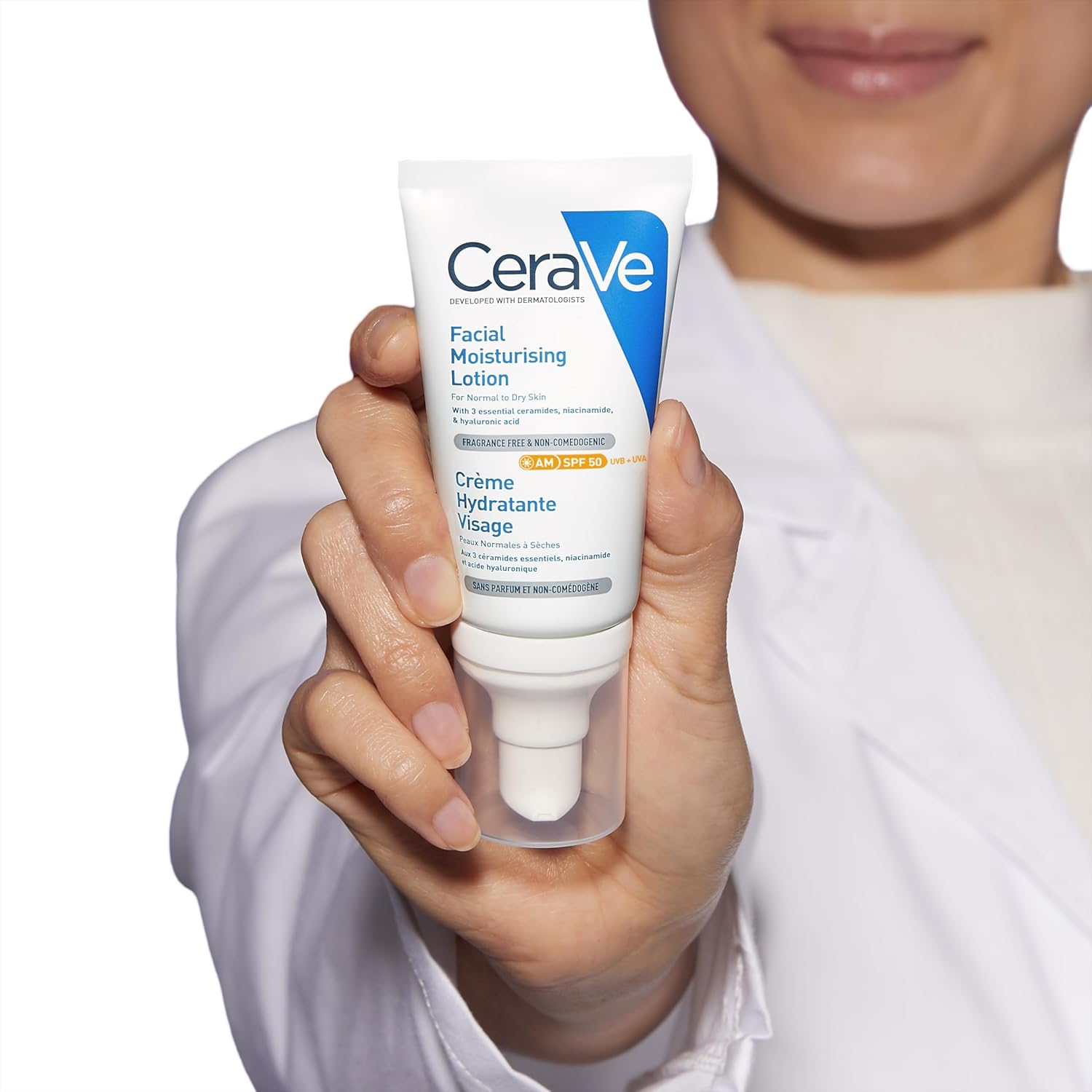CeraVe AM Facial Moisturising Lotion SPF50 With 3 Essential Ceramides, Vitamin E, Niacinamide, MVE Technology, UVA UVB Protection, For Normal to Dry Skin, Lightweight, Non-Greasy, Allergy Tested